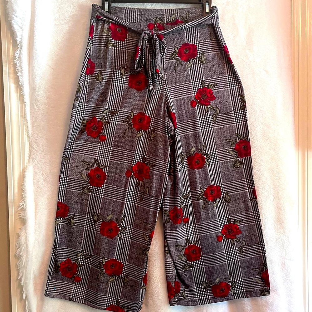 Floral Flannel-Pattern Palazzo Pants